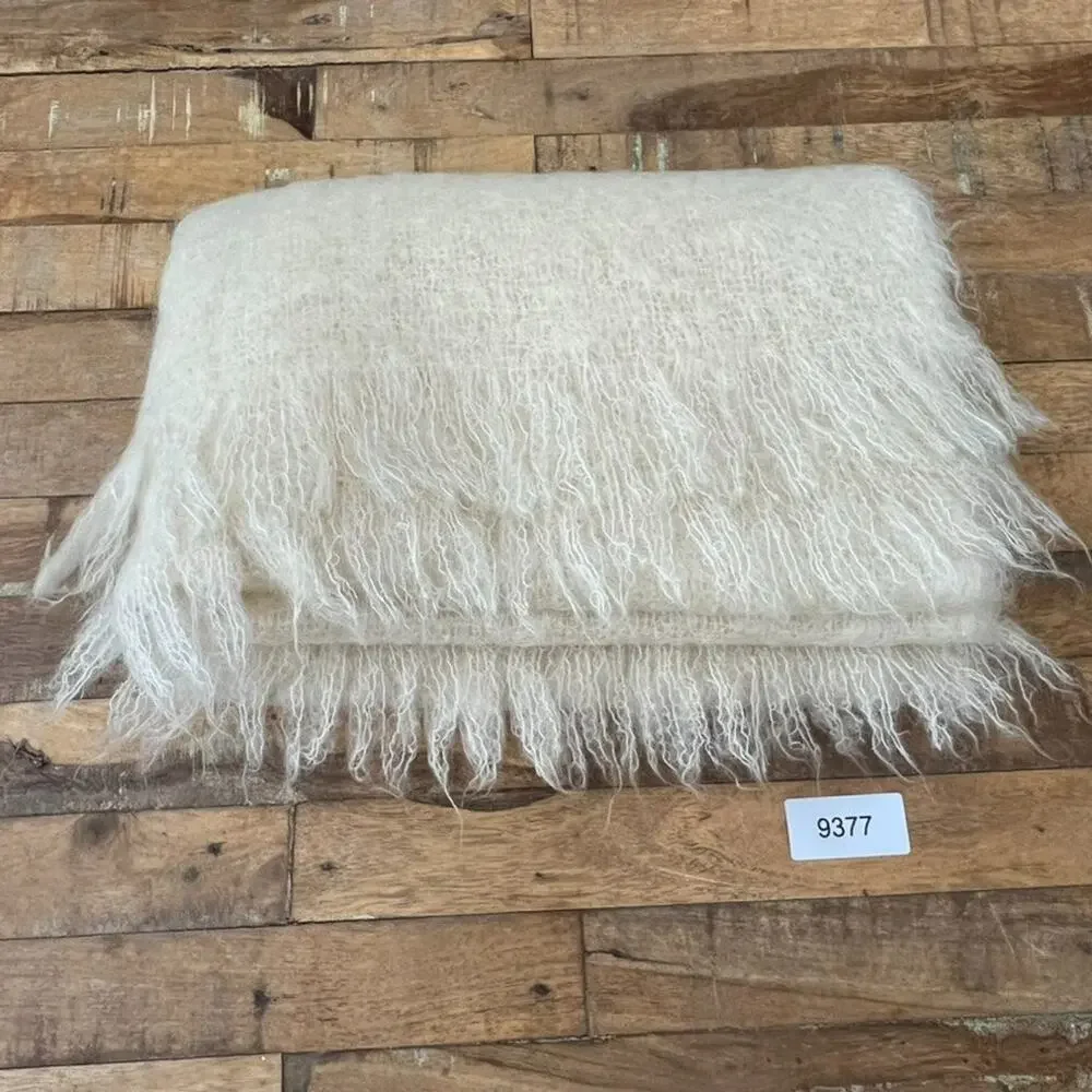 Vintage Handwoven Mohair Wool Fringed Scarf 25
